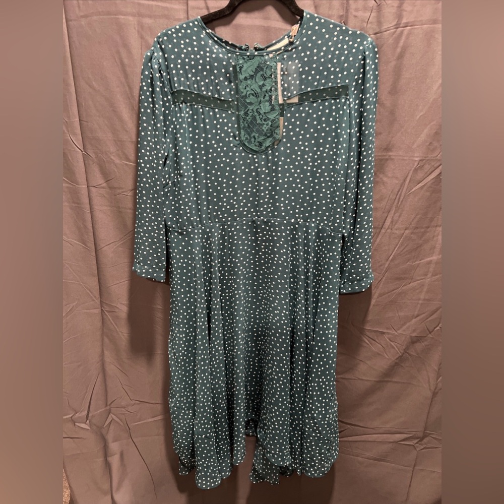 Eva Mendes Sheath Dress, Green With White Dots, Size L